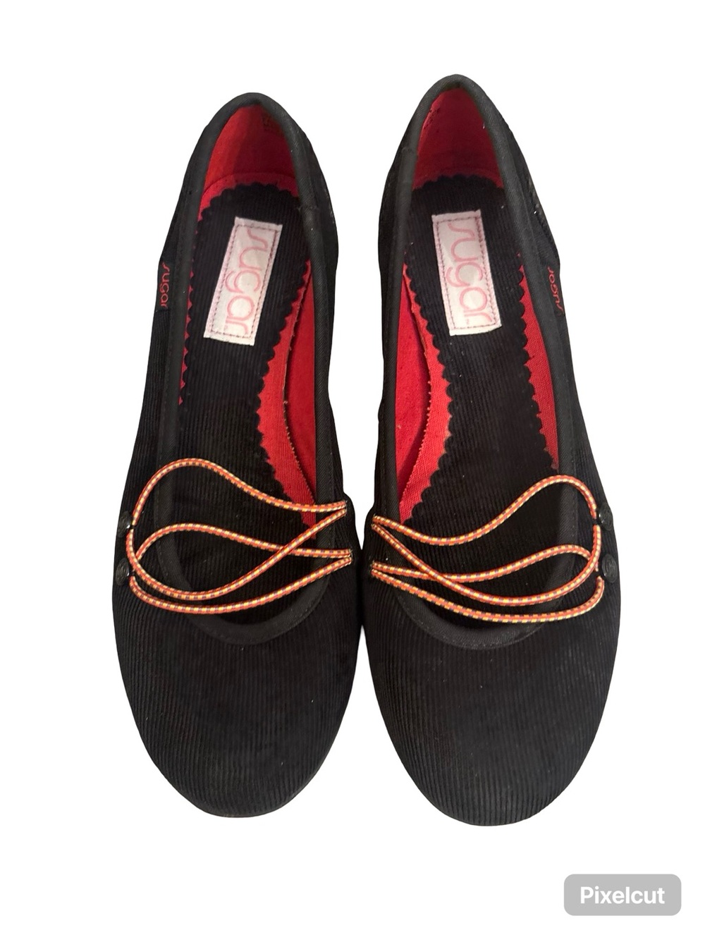 Sugar Y2K Indie Sleaze Gorpcore Preppy Wimsigoth Black Corduroy Flats Size 9 M